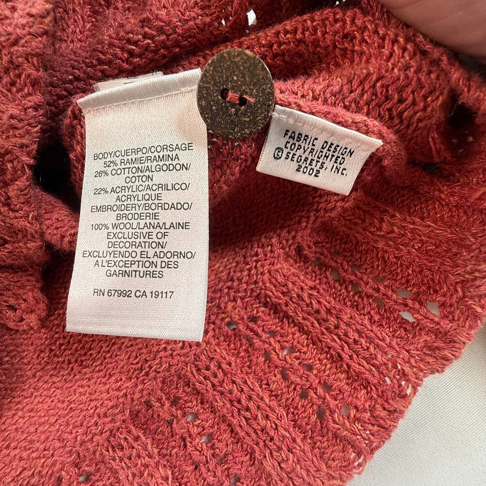 VINTAGE SIGRID OLSEN Sport Knit Sweater Vest Embroidered Ramie Cotton Wool SZ M - Picture 6 of 8